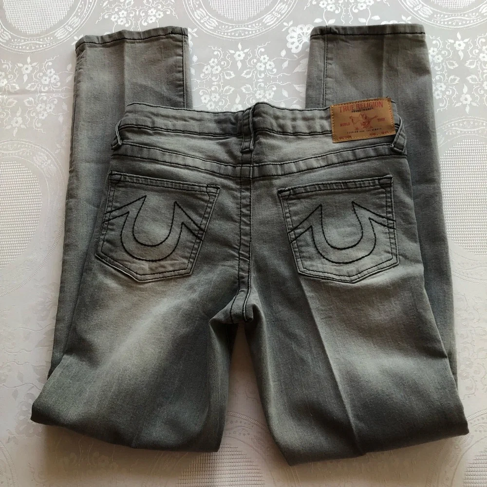 True Religion Ricky Relaxed-Fit Straight Gray Jeans Denim Pants Girls Size 12